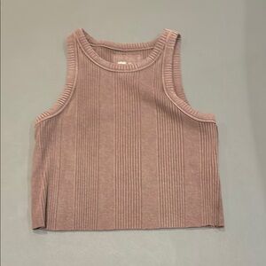 Aerie Pink Ribbed Crop Tank Top